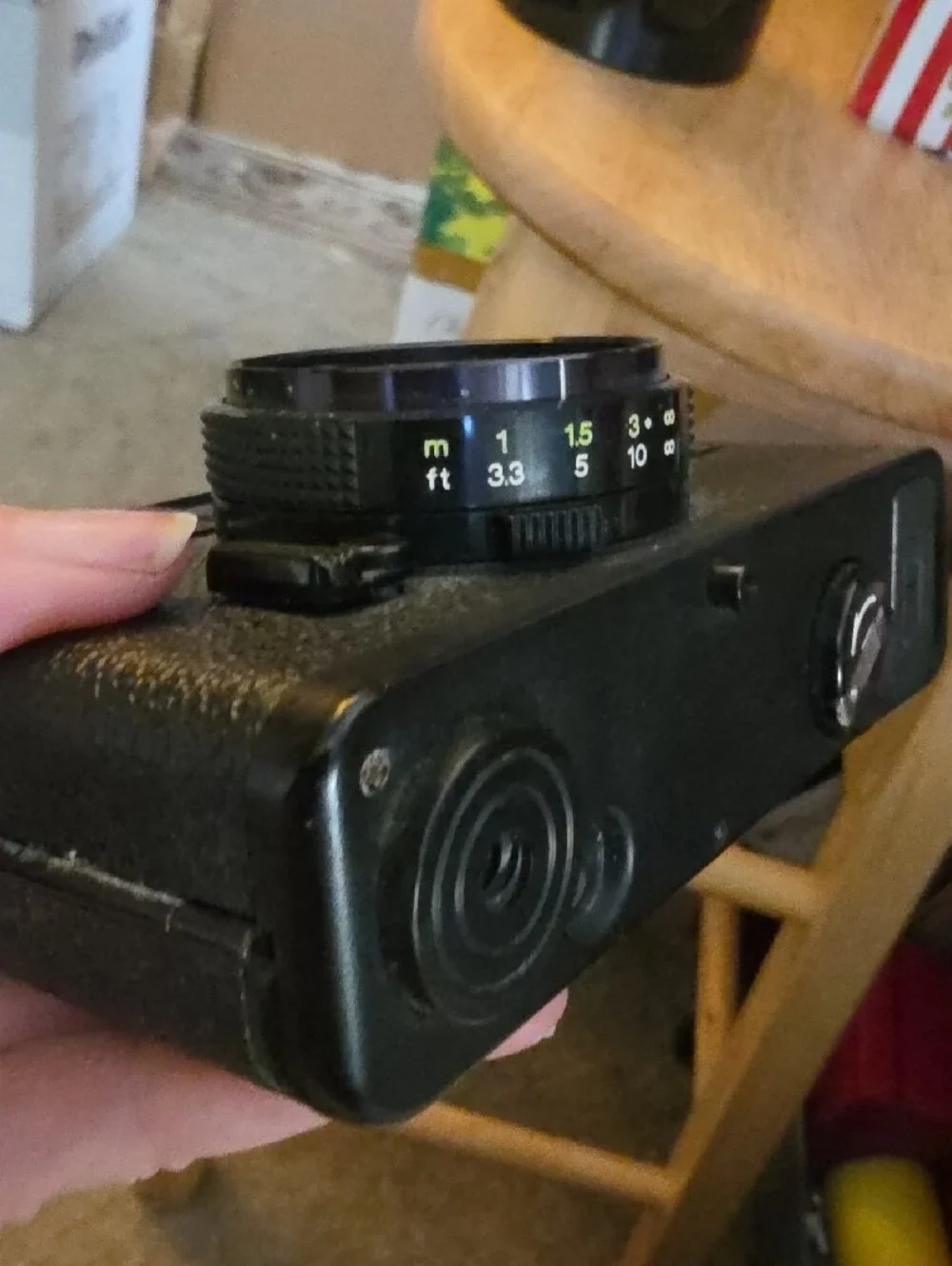35mm Film Camera in Black with Built-in Flash